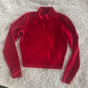 Velvet Mockneck Long Sleeve Top in Red Size Small
